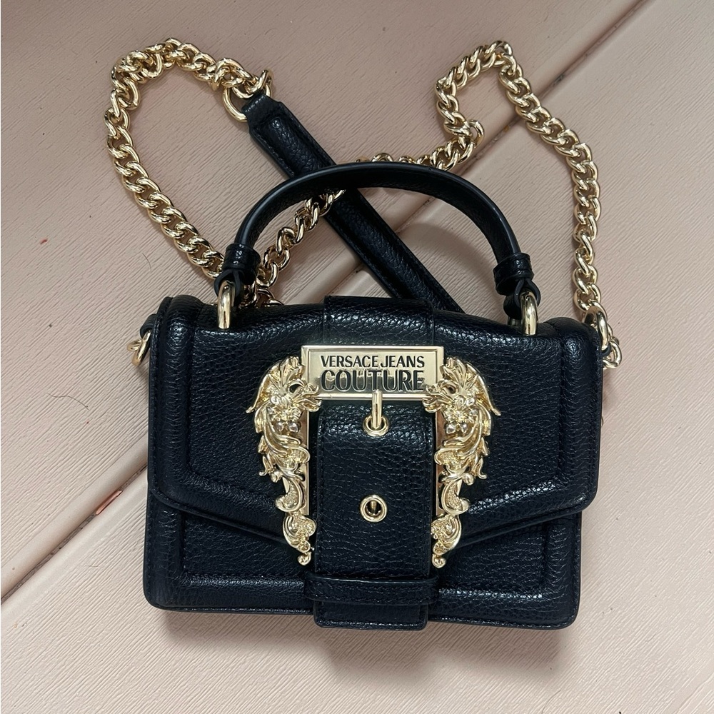 Versace Jeans Couture Black Crossbody Bag with Gold Chain